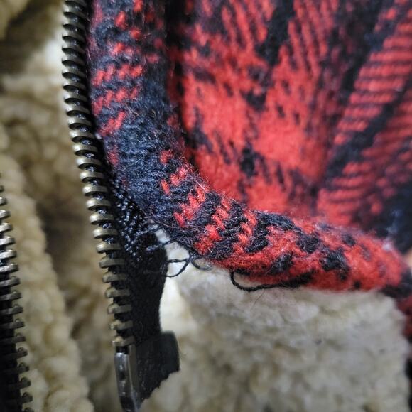 Vintage Flannel Vest Red Buffalo Plaid Sherpa Zip Front Fleece Wool Retro Large - Picture 5 of 12
